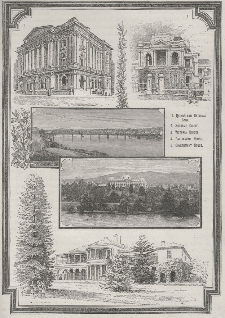 Public Buildings of Brisbane. Brisbane. Australia 1890 old antique print